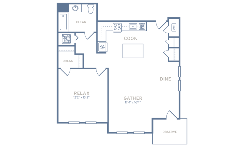 One Bedroom Type A3 - 1 bedroom floorplan layout with 1 bathroom and 800 - 810 square feet
