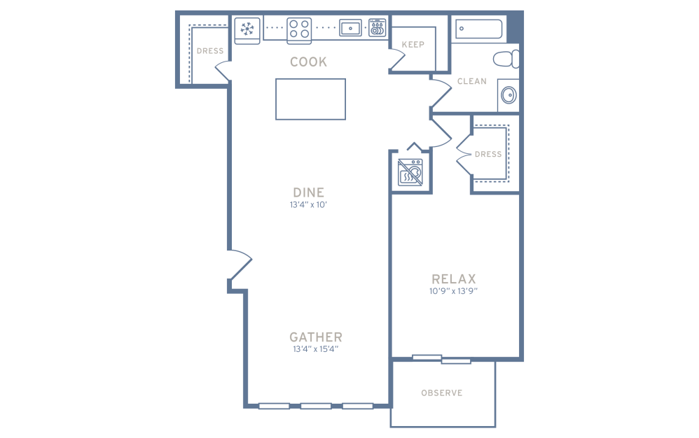 One Bedroom Type A2 - 1 bedroom floorplan layout with 1 bathroom and 800 square feet